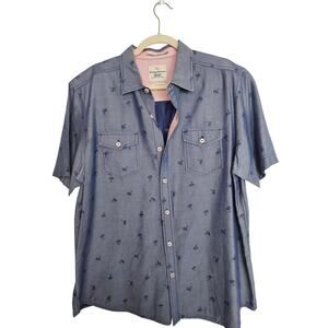 Tommy Bahama Shirt Blue Palm Tree Print Island Modern Fit Men L Short Sleeve